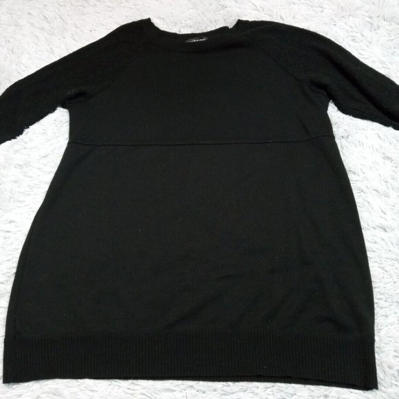Lane Bryant Womens Dress Black Plus 18 20 Crochet Midi Stretch Round Neck - Picture 1 of 11